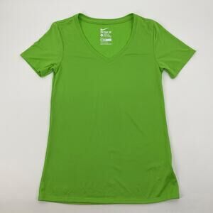Nike Dri FIT The Nike Tee V Neck Athletic Cut Top Small Volt Green Normcore Gym
